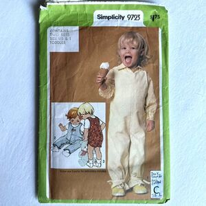 Vintage 9723 Simplicity Pattern Toddler Overalls Shortalls Transfers Sz 1/2 & 1